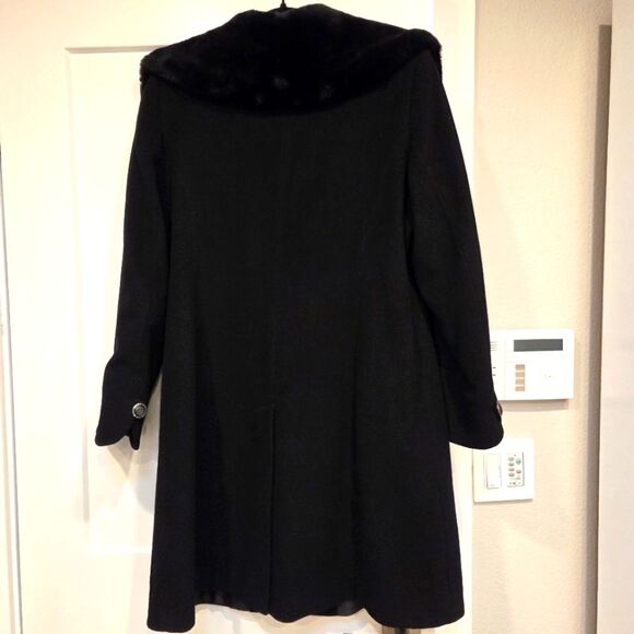 Vintage Women's Wool Dress Coat Faux Fir Collar Black 3/4 Length Plus Size 16 - Picture 4 of 11